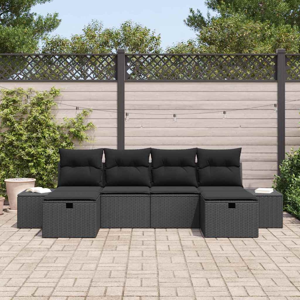 Tuin Sofa Set met kussen met opslag 6 pcs Zwart poly rattan is nu te koop bij PeponiXL, paradijselijk wonen!