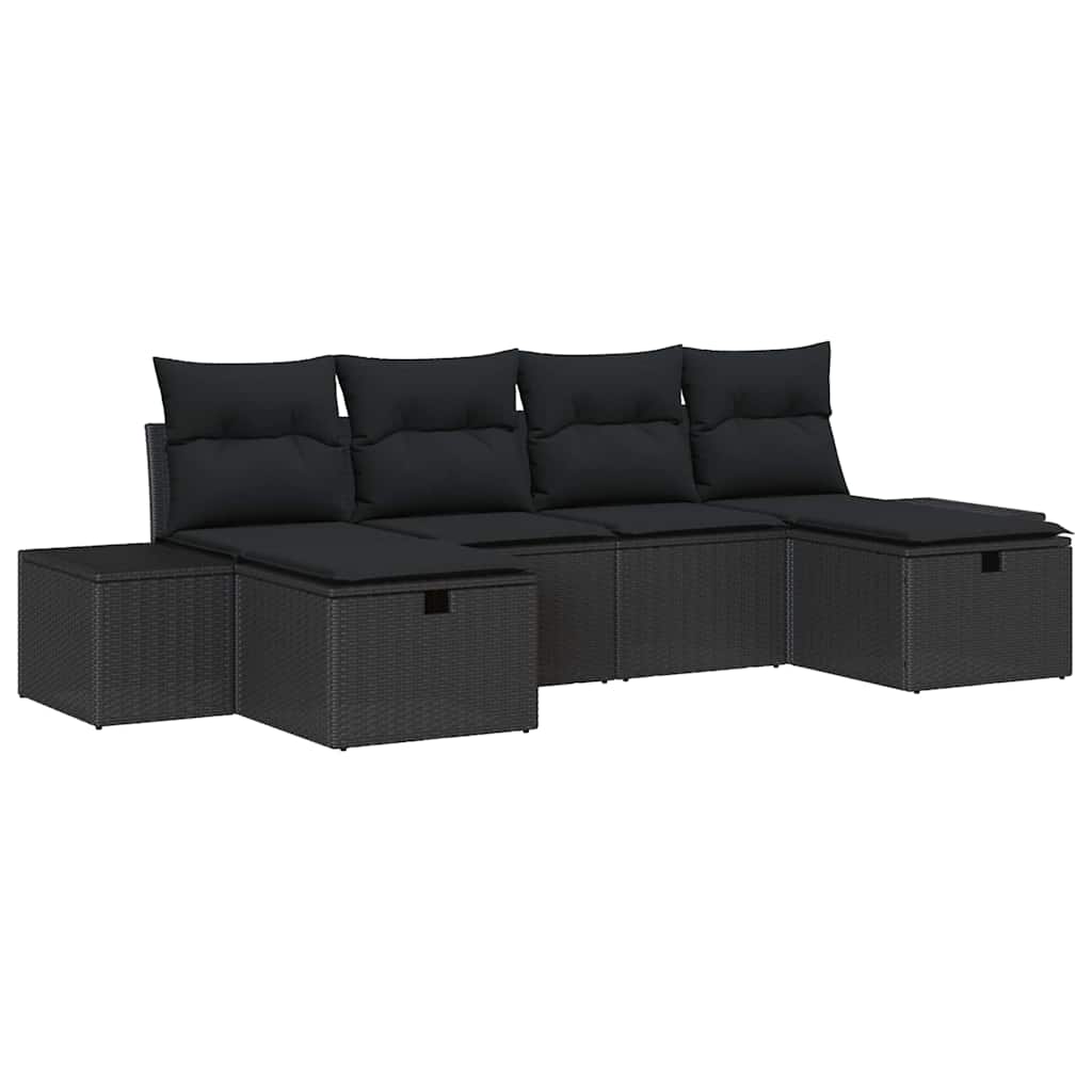 Tuin Sofa Set met kussen met opslag 6 pcs Zwart poly rattan is nu te koop bij PeponiXL, paradijselijk wonen!