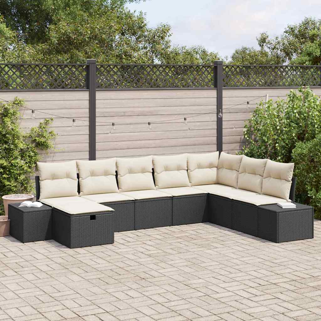 Tuin Sofa Set met kussen 8 pcs Zwart Poly riet is nu te koop bij PeponiXL, paradijselijk wonen!