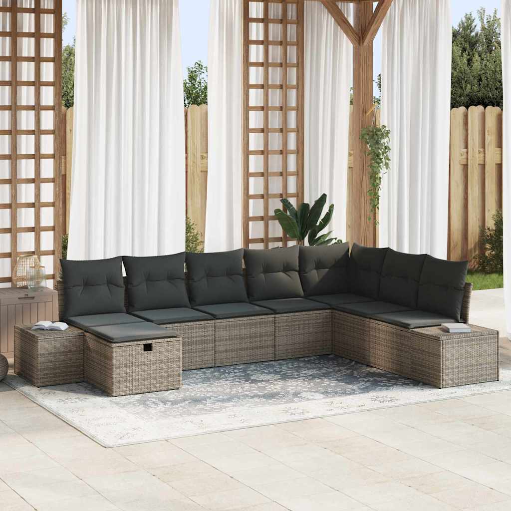 Tuin Sofa Set met kussen 8 pcs Grijs Poly riet is nu te koop bij PeponiXL, paradijselijk wonen!
