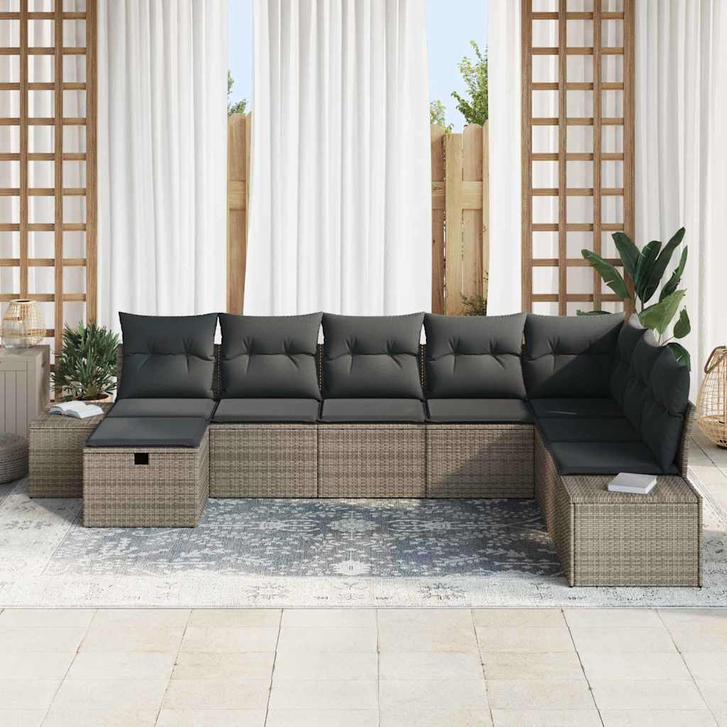 Tuin Sofa Set met kussen 8 pcs Grijs Poly riet is nu te koop bij PeponiXL, paradijselijk wonen!