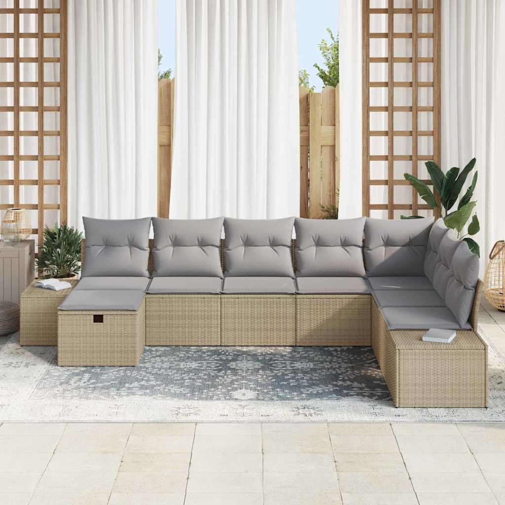 Tuin Sofa Set met kussen 8 pcs Beige 55 x 62 x 69 cm Poly riet is nu te koop bij PeponiXL, paradijselijk wonen!