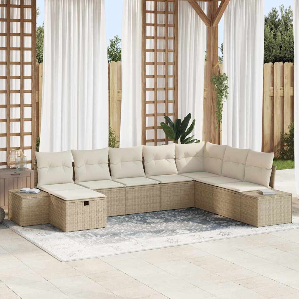 Tuin Sofa Set met kussen 8 pcs Beige Poly riet is nu te koop bij PeponiXL, paradijselijk wonen!