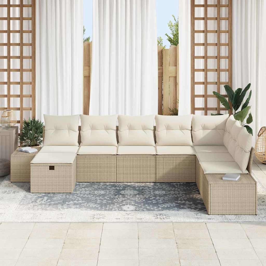 Tuin Sofa Set met kussen 8 pcs Beige Poly riet is nu te koop bij PeponiXL, paradijselijk wonen!