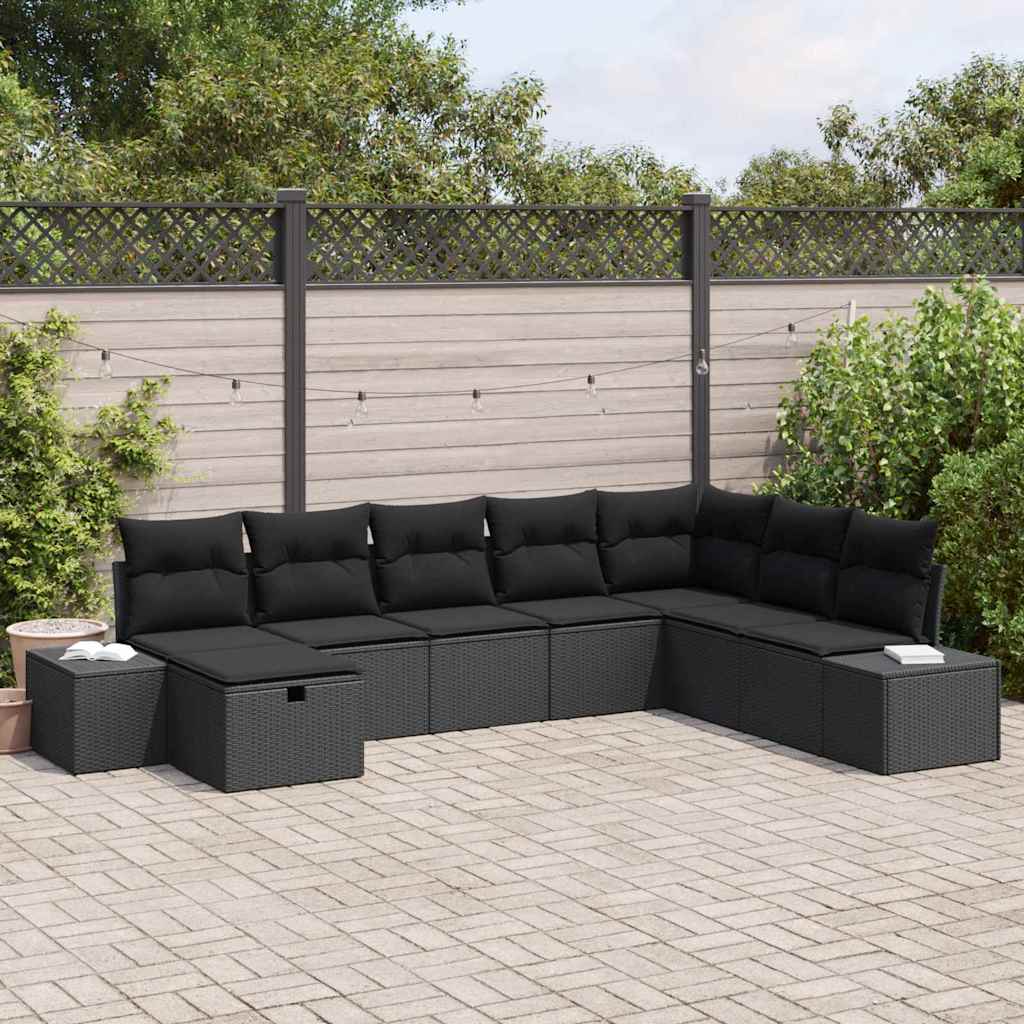 Tuin Sofa Set met kussen 8 pcs Zwart Poly riet is nu te koop bij PeponiXL, paradijselijk wonen!