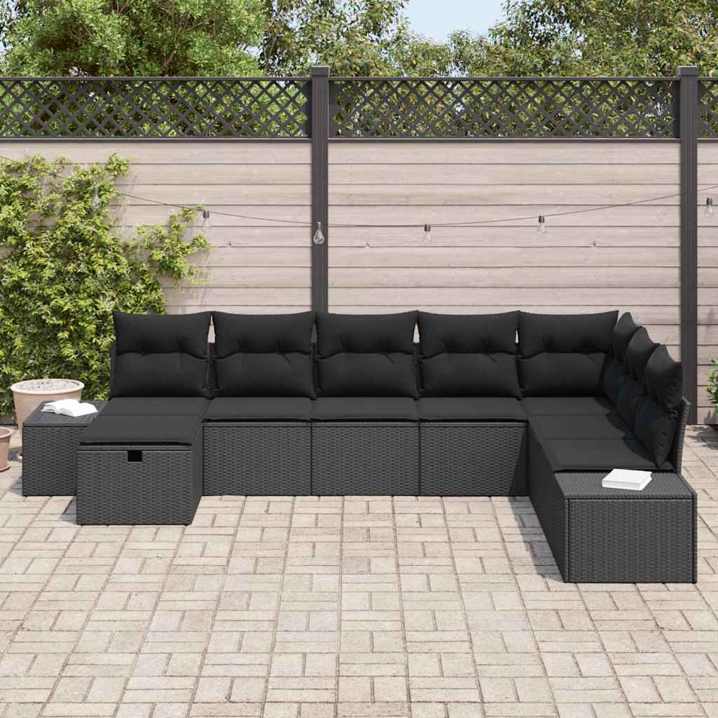 Tuin Sofa Set met kussen 8 pcs Zwart Poly riet is nu te koop bij PeponiXL, paradijselijk wonen!