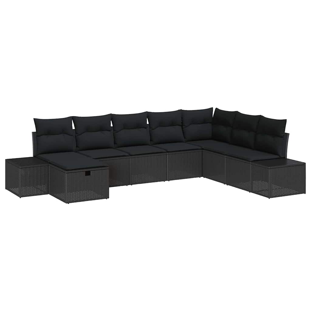 Tuin Sofa Set met kussen 8 pcs Zwart Poly riet is nu te koop bij PeponiXL, paradijselijk wonen!