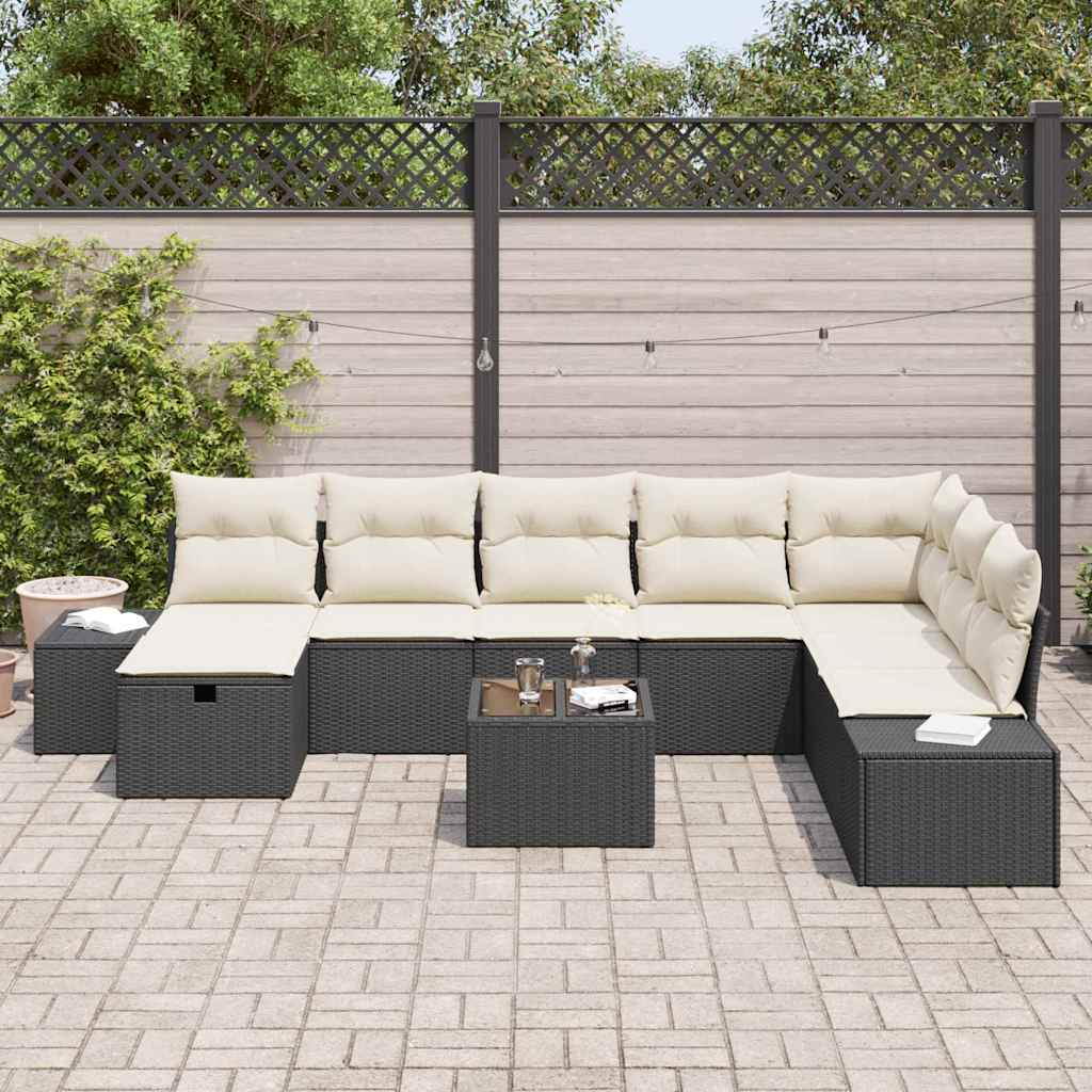 Tuin Sofa Set met kussen 9 pcs Zwart Poly riet is nu te koop bij PeponiXL, paradijselijk wonen!