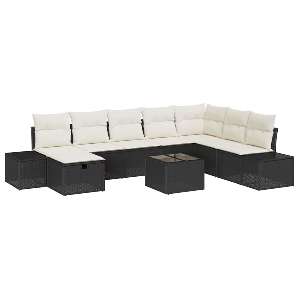 Tuin Sofa Set met kussen 9 pcs Zwart Poly riet is nu te koop bij PeponiXL, paradijselijk wonen!