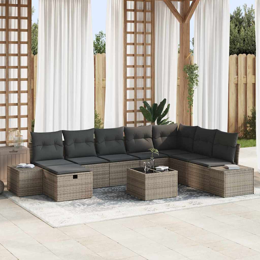 Tuin Sofa Set met kussen 9 pcs Grijs Poly riet is nu te koop bij PeponiXL, paradijselijk wonen!