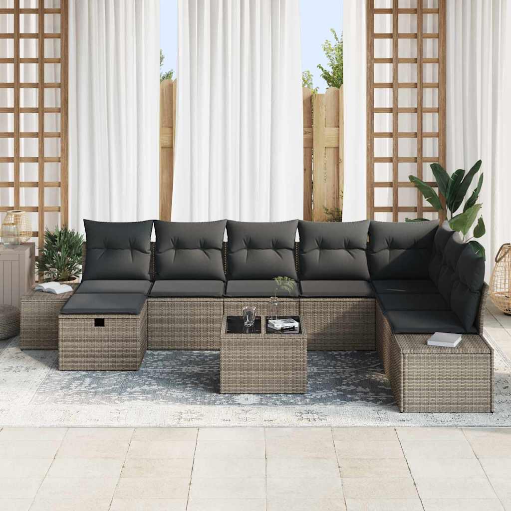 Tuin Sofa Set met kussen 9 pcs Grijs Poly riet is nu te koop bij PeponiXL, paradijselijk wonen!