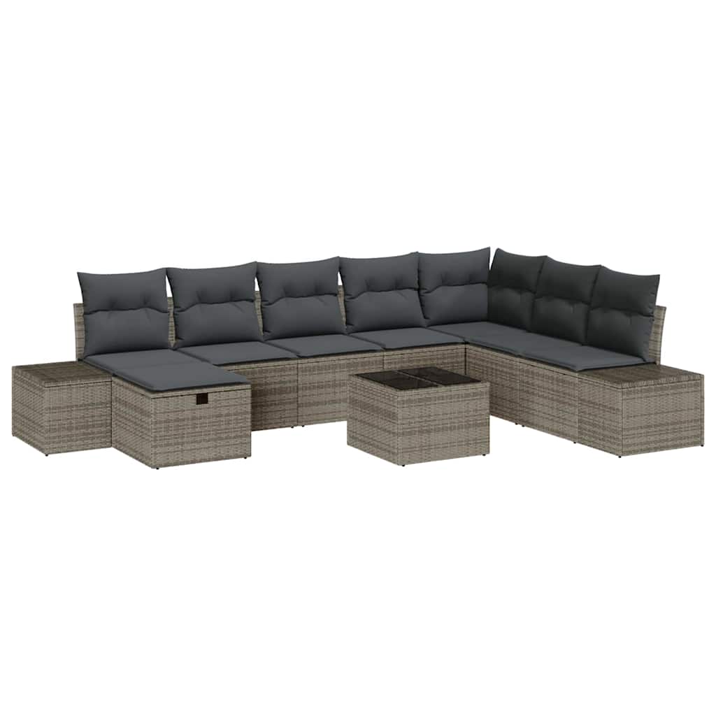 Tuin Sofa Set met kussen 9 pcs Grijs Poly riet is nu te koop bij PeponiXL, paradijselijk wonen!