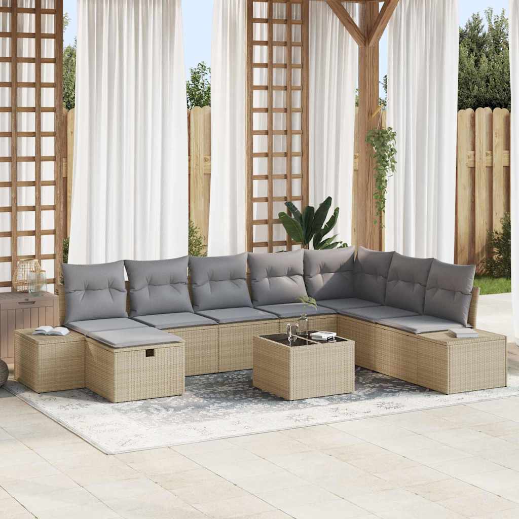 Tuin Sofa Set met kussen 9 pcs Beige Poly riet is nu te koop bij PeponiXL, paradijselijk wonen!