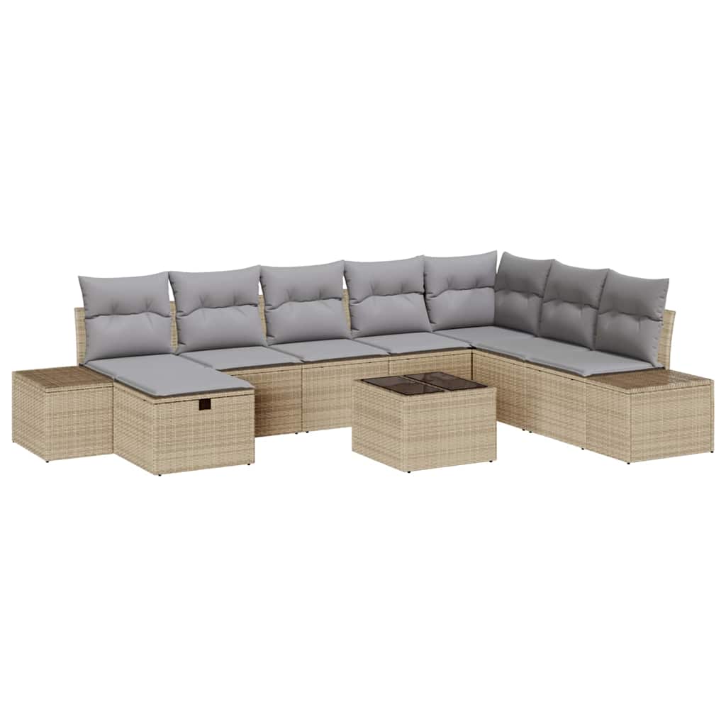 Tuin Sofa Set met kussen 9 pcs Beige Poly riet is nu te koop bij PeponiXL, paradijselijk wonen!