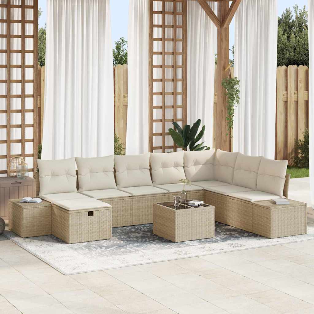Tuin Sofa Set met kussen 9 pcs Beige 55 x 62 x 69 cm Poly riet is nu te koop bij PeponiXL, paradijselijk wonen!