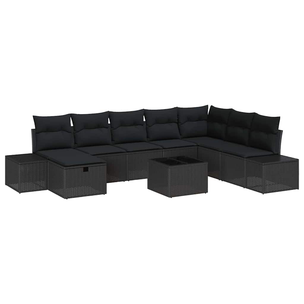 Tuin Sofa Set met kussen 9 pcs Zwart Poly riet is nu te koop bij PeponiXL, paradijselijk wonen!