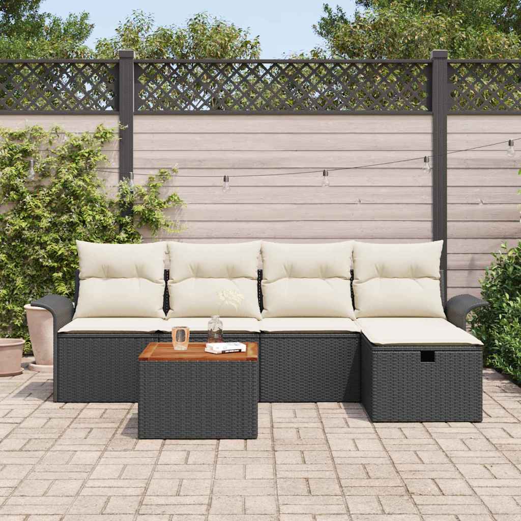 Tuinbankenset met kussen met opslag 6 pcs Zwart Poly riet is nu te koop bij PeponiXL, paradijselijk wonen!