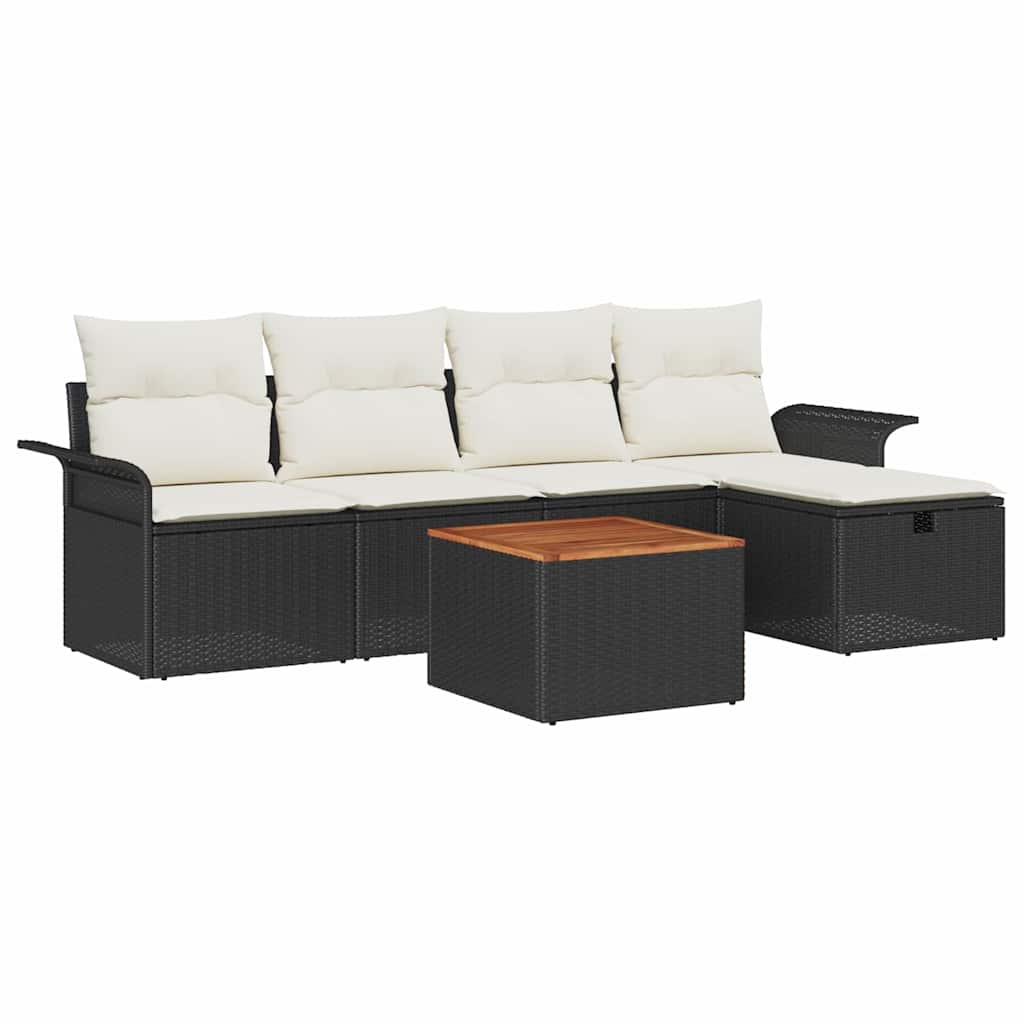 Tuinbankenset met kussen met opslag 6 pcs Zwart Poly riet is nu te koop bij PeponiXL, paradijselijk wonen!