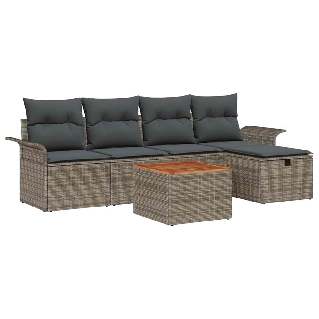 Tuinbankenset met kussen met opslag 6 pcs Grijs Poly riet is nu te koop bij PeponiXL, paradijselijk wonen!