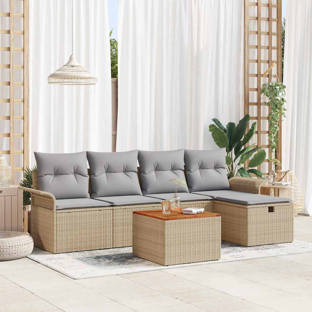Tuinbankenset met kussen met opslag 6 pcs Beige Poly riet is nu te koop bij PeponiXL, paradijselijk wonen!