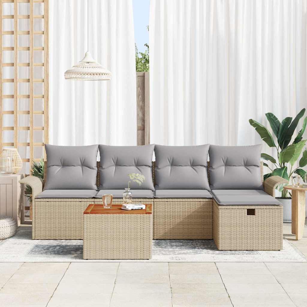 Tuinbankenset met kussen met opslag 6 pcs Beige Poly riet is nu te koop bij PeponiXL, paradijselijk wonen!