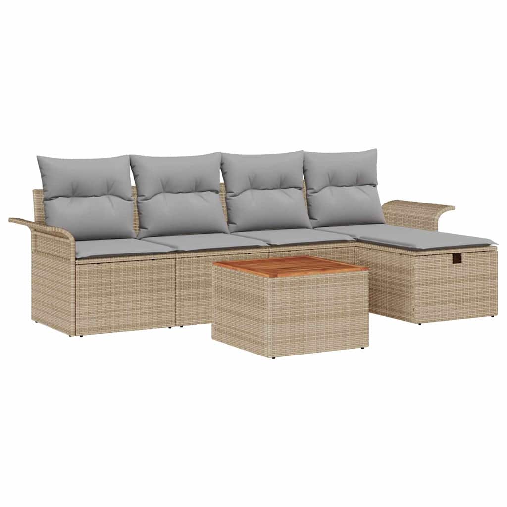 Tuinbankenset met kussen met opslag 6 pcs Beige Poly riet is nu te koop bij PeponiXL, paradijselijk wonen!
