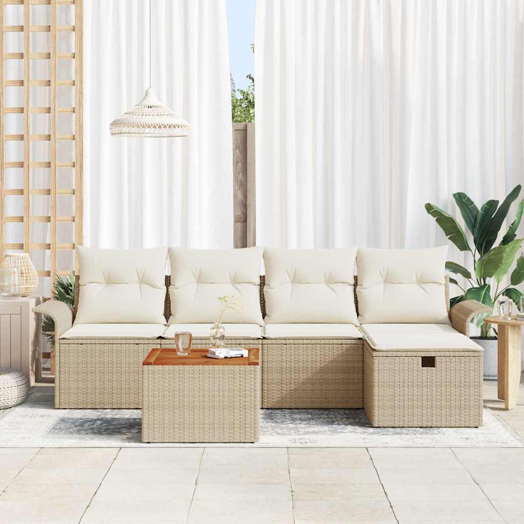 Tuinbankenset met kussen met opslag 6 pcs Beige Poly riet is nu te koop bij PeponiXL, paradijselijk wonen!