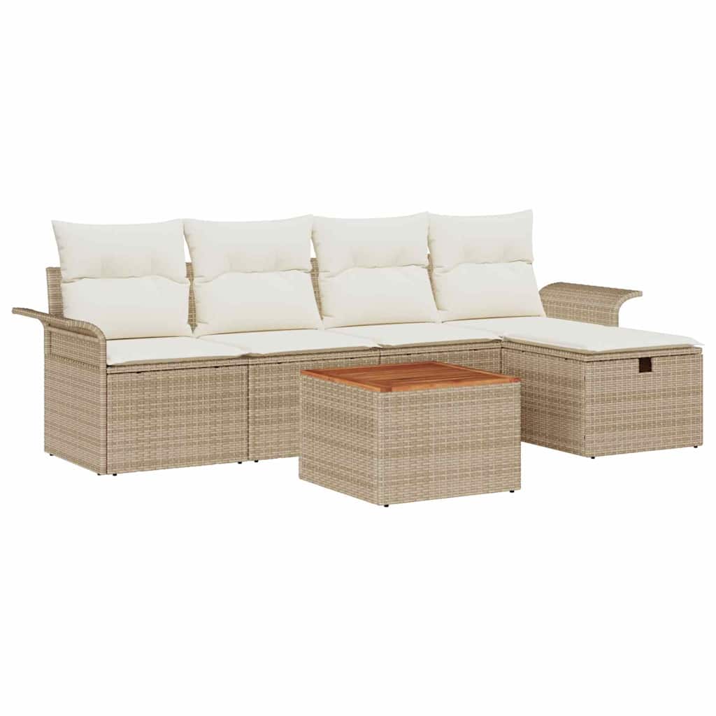 Tuinbankenset met kussen met opslag 6 pcs Beige Poly riet is nu te koop bij PeponiXL, paradijselijk wonen!