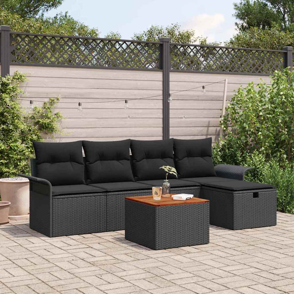 Tuinbankenset met kussen met opslag 6 pcs Zwart Poly riet is nu te koop bij PeponiXL, paradijselijk wonen!