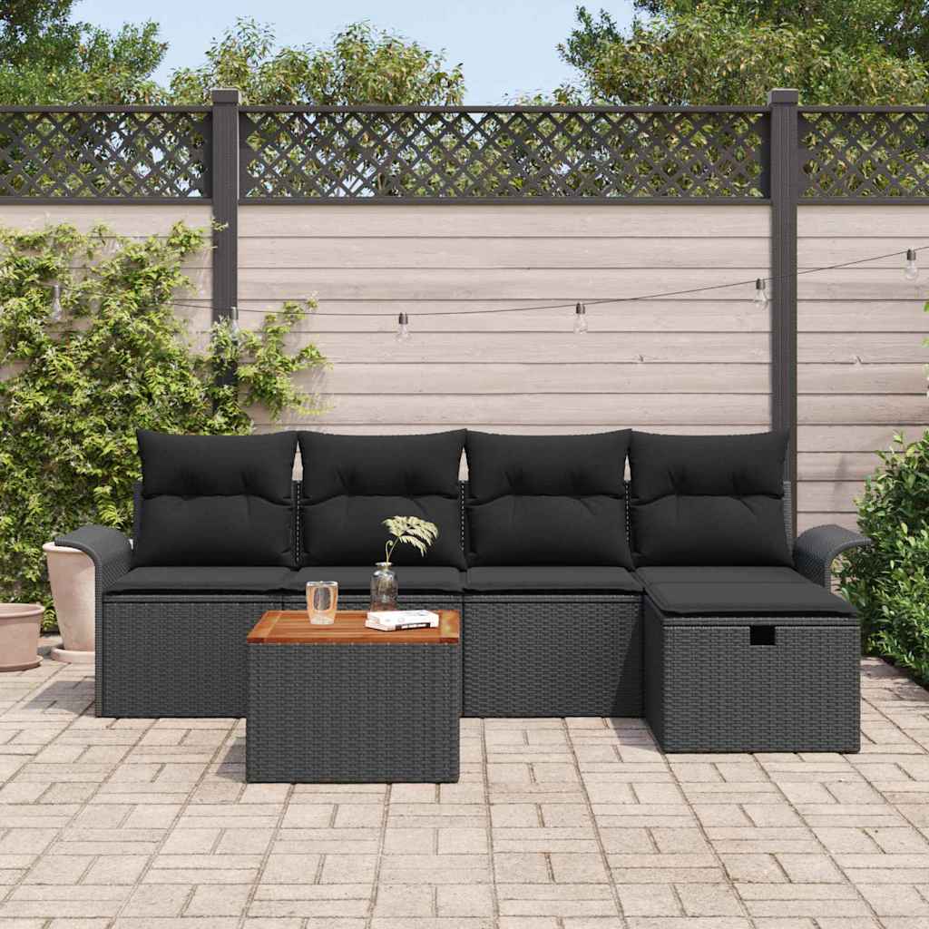 Tuinbankenset met kussen met opslag 6 pcs Zwart Poly riet is nu te koop bij PeponiXL, paradijselijk wonen!