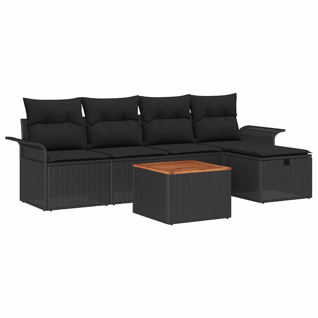 Tuinbankenset met kussen met opslag 6 pcs Zwart Poly riet is nu te koop bij PeponiXL, paradijselijk wonen!