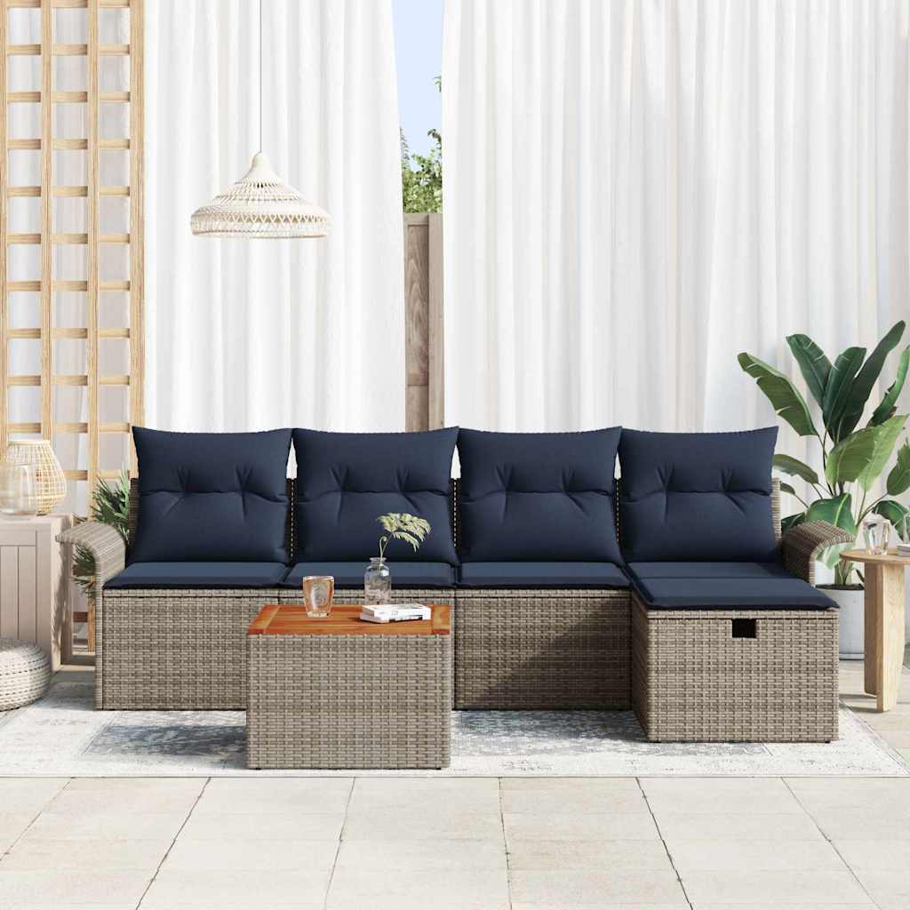 Tuinbankenset met kussen met opslag 6 pcs Grijs Poly riet is nu te koop bij PeponiXL, paradijselijk wonen!