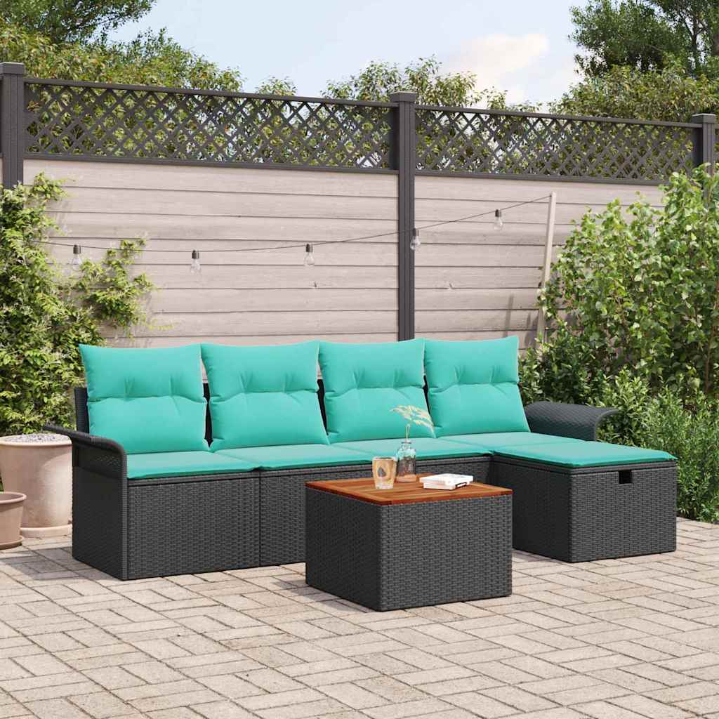 Tuinbankenset met kussen met opslag 6 pcs Zwart Poly riet is nu te koop bij PeponiXL, paradijselijk wonen!