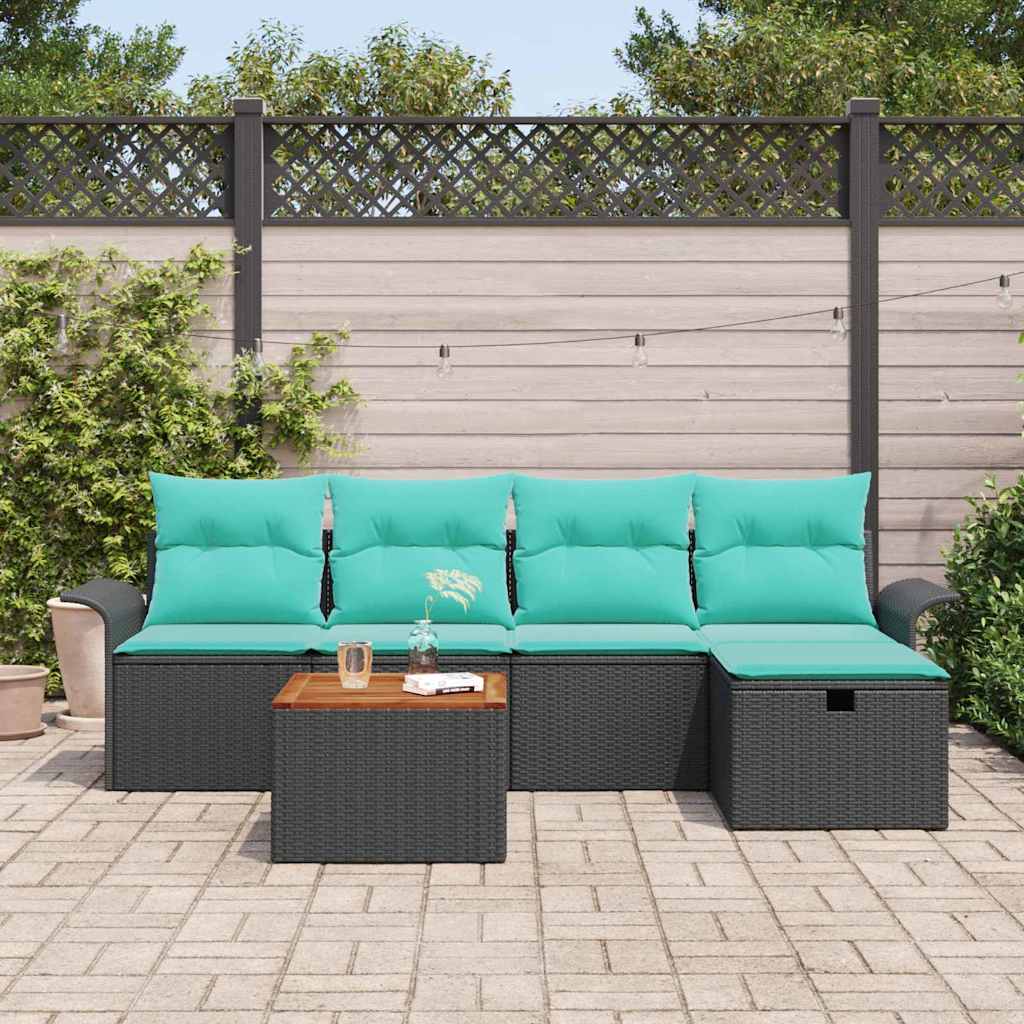 Tuinbankenset met kussen met opslag 6 pcs Zwart Poly riet is nu te koop bij PeponiXL, paradijselijk wonen!
