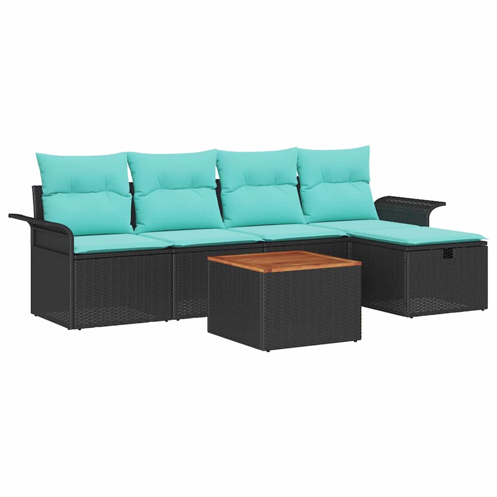 Tuinbankenset met kussen met opslag 6 pcs Zwart Poly riet is nu te koop bij PeponiXL, paradijselijk wonen!
