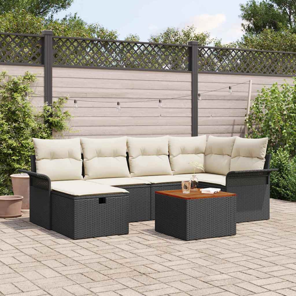 Tuinbankenset met kussen met opslag 7 pcs Zwart Poly riet is nu te koop bij PeponiXL, paradijselijk wonen!