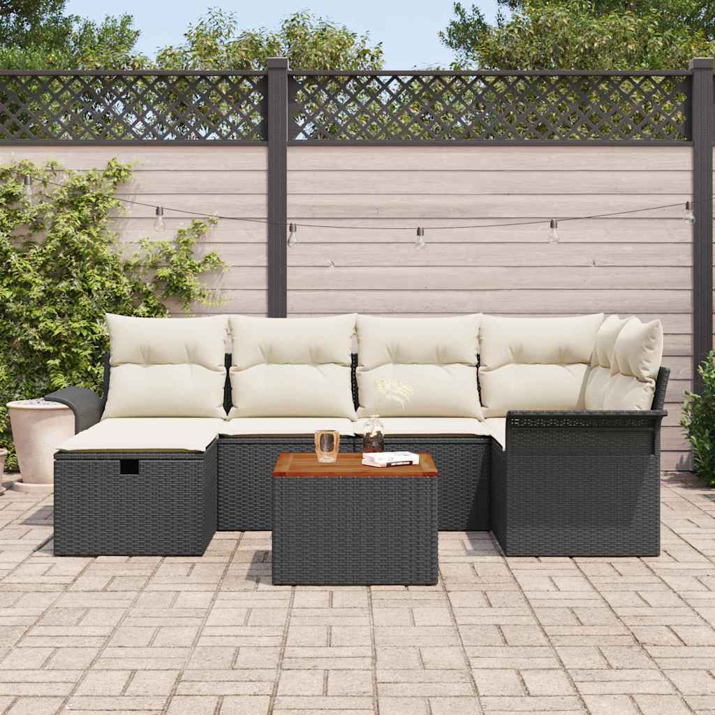 Tuinbankenset met kussen met opslag 7 pcs Zwart Poly riet is nu te koop bij PeponiXL, paradijselijk wonen!