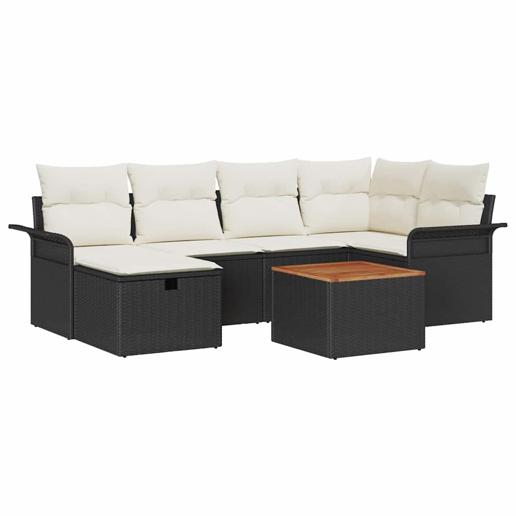 Tuinbankenset met kussen met opslag 7 pcs Zwart Poly riet is nu te koop bij PeponiXL, paradijselijk wonen!