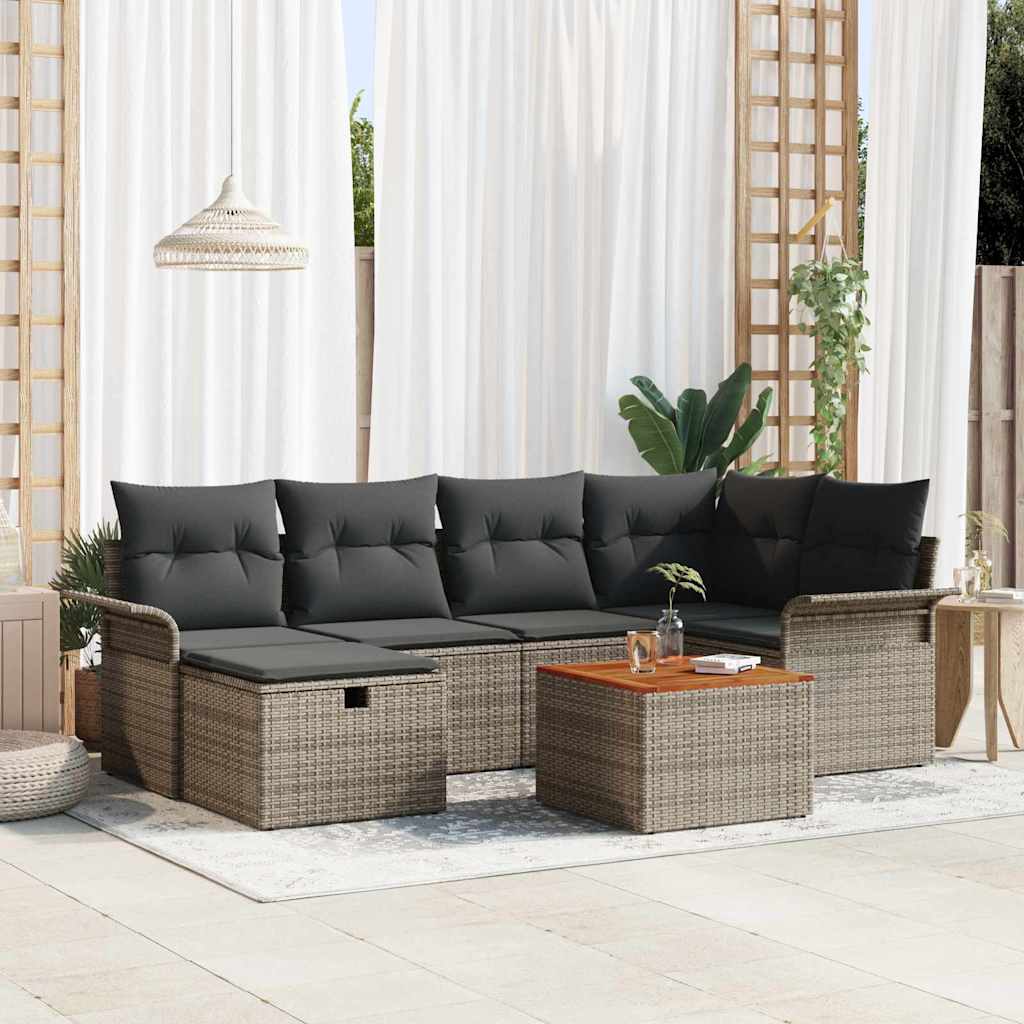 Tuinbankenset met kussen met opslag 7 pcs Grijs Poly riet is nu te koop bij PeponiXL, paradijselijk wonen!