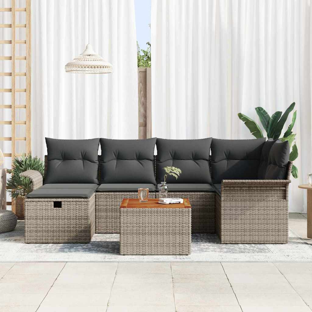 Tuinbankenset met kussen met opslag 7 pcs Grijs Poly riet is nu te koop bij PeponiXL, paradijselijk wonen!