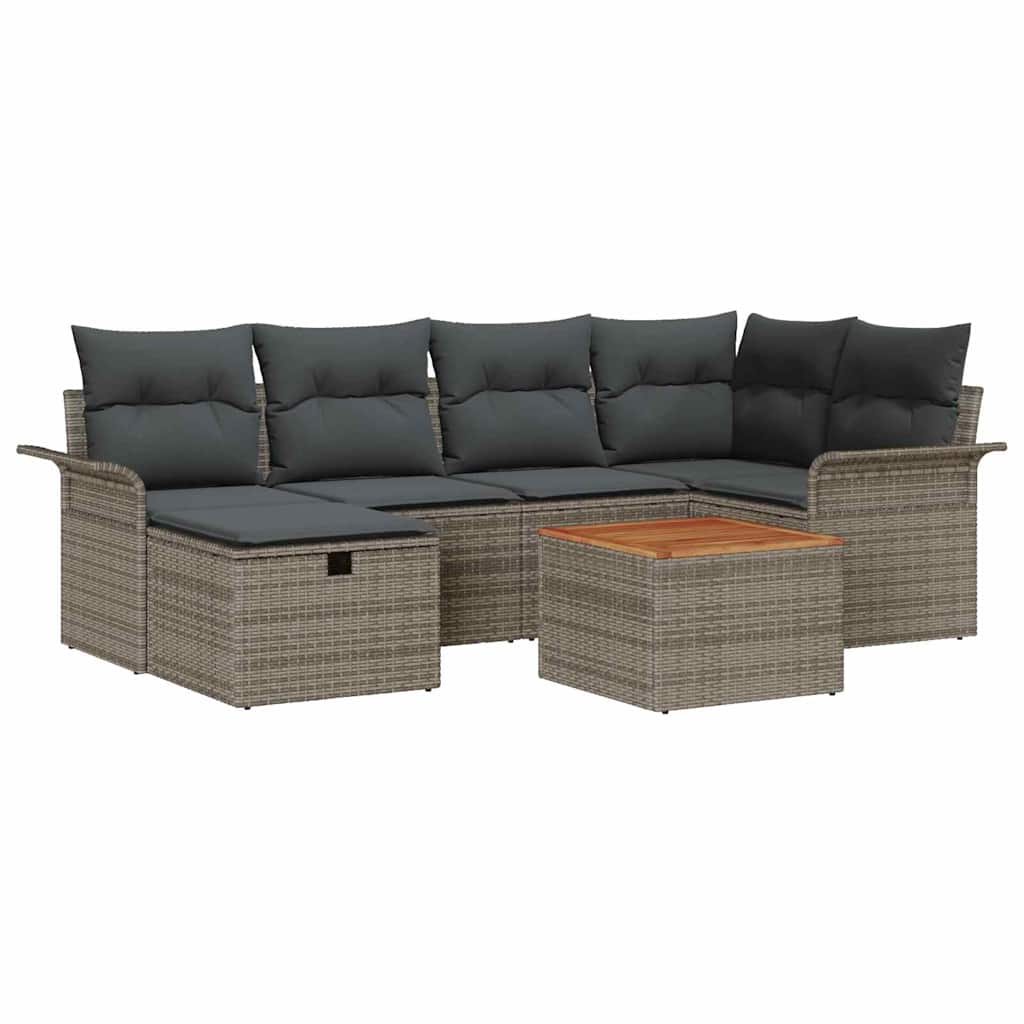 Tuinbankenset met kussen met opslag 7 pcs Grijs Poly riet is nu te koop bij PeponiXL, paradijselijk wonen!