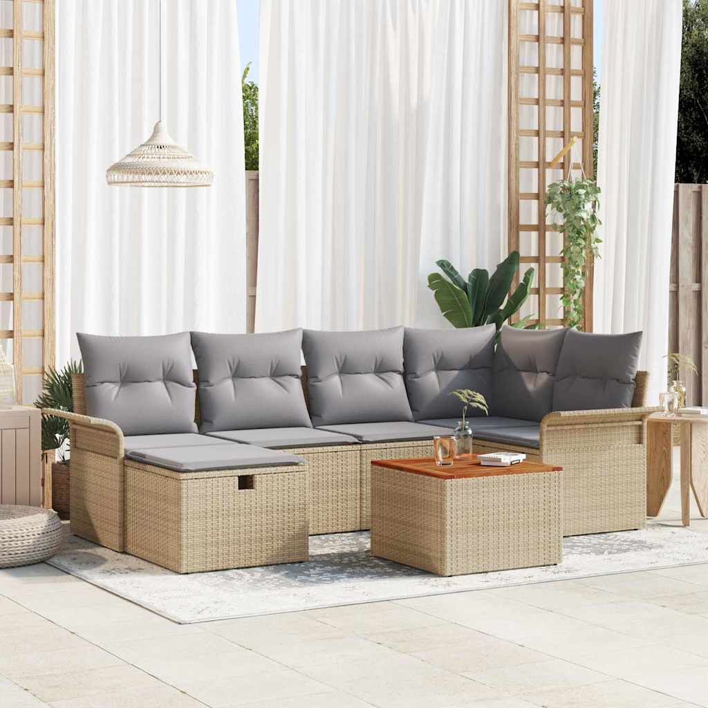 Tuinbankenset met kussen met opslag 7 pcs Beige Poly riet is nu te koop bij PeponiXL, paradijselijk wonen!