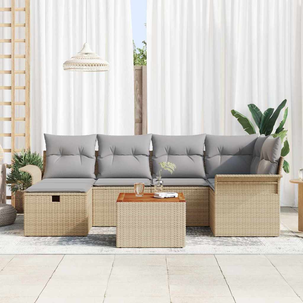Tuinbankenset met kussen met opslag 7 pcs Beige Poly riet is nu te koop bij PeponiXL, paradijselijk wonen!