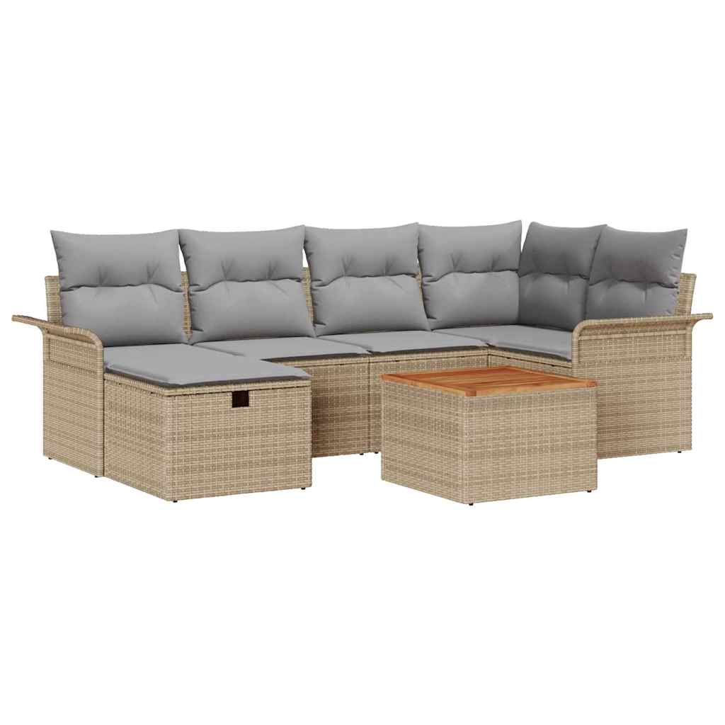 Tuinbankenset met kussen met opslag 7 pcs Beige Poly riet is nu te koop bij PeponiXL, paradijselijk wonen!