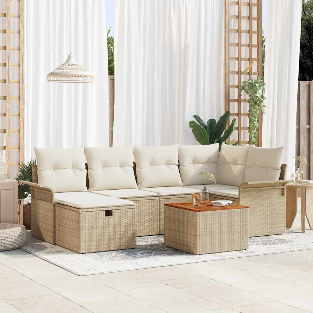 Tuinbankenset met kussen met opslag 7 pcs Beige Poly riet is nu te koop bij PeponiXL, paradijselijk wonen!
