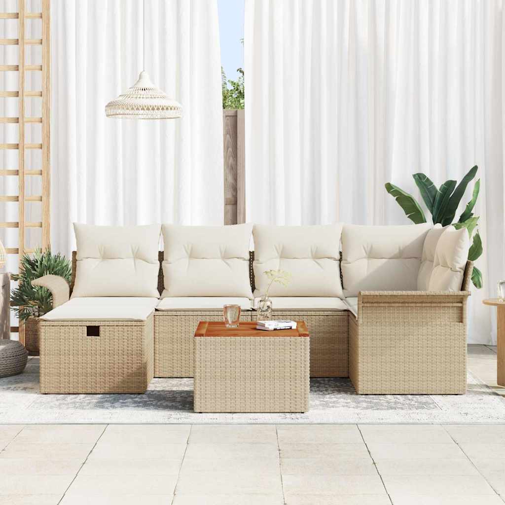 Tuinbankenset met kussen met opslag 7 pcs Beige Poly riet is nu te koop bij PeponiXL, paradijselijk wonen!