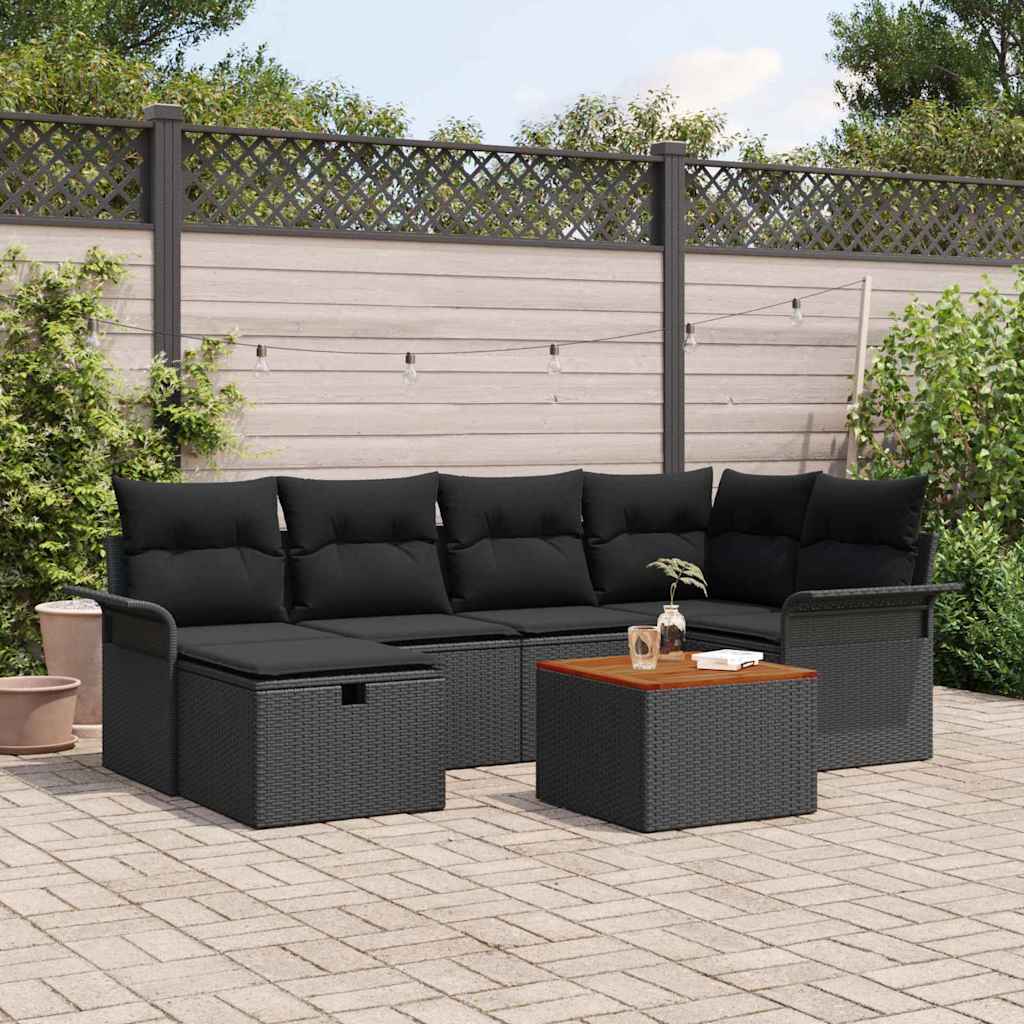 Tuinbankenset met kussen met opslag 7 pcs Zwart Poly riet is nu te koop bij PeponiXL, paradijselijk wonen!