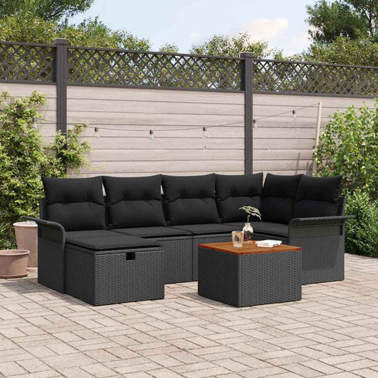 Tuinbankenset met kussen met opslag 7 pcs Zwart Poly riet is nu te koop bij PeponiXL, paradijselijk wonen!