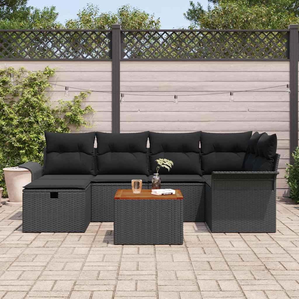 Tuinbankenset met kussen met opslag 7 pcs Zwart Poly riet is nu te koop bij PeponiXL, paradijselijk wonen!