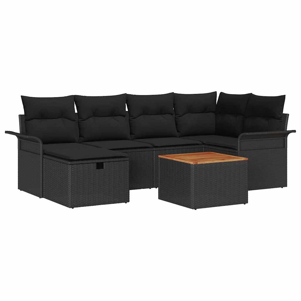 Tuinbankenset met kussen met opslag 7 pcs Zwart Poly riet is nu te koop bij PeponiXL, paradijselijk wonen!